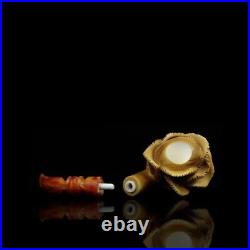 Blooming Rose Figure Smoking Pipe, block Meerschaum New Handmade Custom Case#562