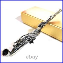 Brass Japanese Short Pipe Dragon Design Smoking Kiseru Silver Oxidized Tobacco