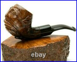 Briar Carved Face Pipe Bent Artisan Smoking Tobacco Bowl with 9 mm Filter by KAF