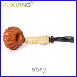 Briar Carved Tobacco Pipe Bent Bamboo Stem Freehand Pipe Rustic Handmade Pipe