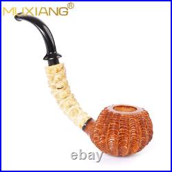 Briar Carved Tobacco Pipe Bent Bamboo Stem Freehand Pipe Rustic Handmade Pipe