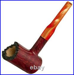 Briar Poker Pipe for Smoking with 9mm Filter Orange Acrylic Stem made by KAF
