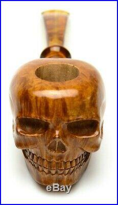 Briar Wood Smoking Tobacco Pipe Skull Ghost Rider Artisan Hand Carved Bowl Rare