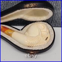 CUSTOM HAND CARVED MEERSCHAUM SKULL SMOKING PIPE MADE IN TURKEY WithCASE