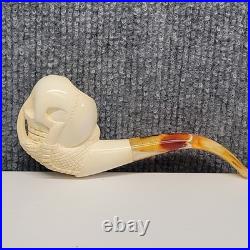 CUSTOM HAND CARVED MEERSCHAUM SKULL SMOKING PIPE MADE IN TURKEY WithCASE