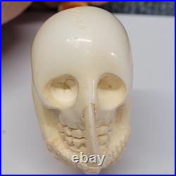 CUSTOM HAND CARVED MEERSCHAUM SKULL SMOKING PIPE MADE IN TURKEY WithCASE