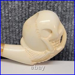 CUSTOM HAND CARVED MEERSCHAUM SKULL SMOKING PIPE MADE IN TURKEY WithCASE