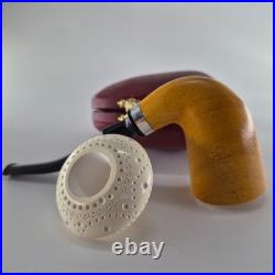 Calabash Mahogany Pipe handmade ornate block meerschaum bowl CPW Calabash 59