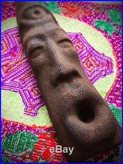 Carved Ceremonial Wooden Shaman Tobacco Pipe Visionary Art, Ayahuasca Amazonian