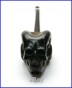 Carved Tobacco Pipe Demon Skull Black Color Long Stem Churchwarden Smoking pipe