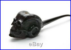 Carved Tobacco Pipe Demon Skull Black Color Long Stem Churchwarden Smoking pipe