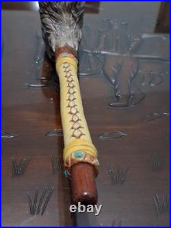 Carved Wolf Head Collectible Tobacco Smoking Pipe, Long Stem, Inscribed, Gray