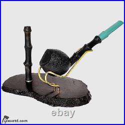 Charming Deep Sandblasted-bamboo Smoking Pipe Kit By American Master Cochey