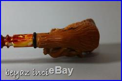 Churchwarden Hunting Dog And Bird Meerschaum Smoking Pipe Handmade By Fyavuz