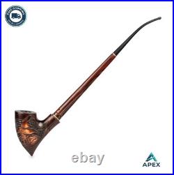Churchwarden Tobacco Pipe 13.4 Inch Pear Wood Acrylic Fishtail Stem Hand Carved