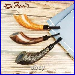 Classic high-end Handmade Briar Pipe 3mm filter Wooden Bent Horn Acrylic Stem