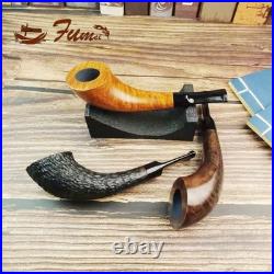 Classic high-end Handmade Briar Pipe 3mm filter Wooden Bent Horn Acrylic Stem