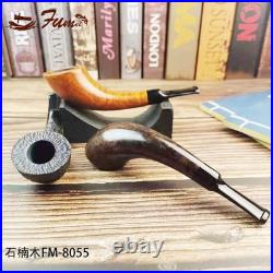 Classic high-end Handmade Briar Pipe 3mm filter Wooden Bent Horn Acrylic Stem