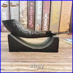 Classic high-end Handmade Briar Pipe 3mm filter Wooden Bent Horn Acrylic Stem