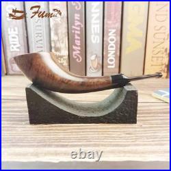 Classic high-end Handmade Briar Pipe 3mm filter Wooden Bent Horn Acrylic Stem