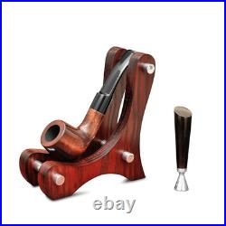 Classic wooden smoking tobacco Sherlock pipe set with tamper and stand
