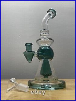 (Clear/Teal) Blown Glass Perc Tobacco Water Pipe/Bong with 14mm Male Bowl
