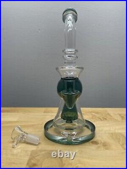 (Clear/Teal) Blown Glass Perc Tobacco Water Pipe/Bong with 14mm Male Bowl