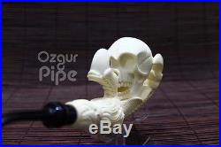 Collectible Skull In Eagle Claw Meerschaum Smoking Pipe Pfeife Handmade Unused