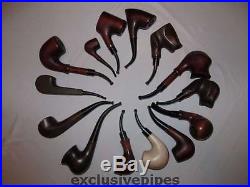 Collection of 14 hand carved tobacco smoking pipes Classic style