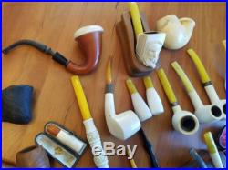 Collection of 38 New / Used smoking pipes meerschaum chalk Japan, celluloid wood