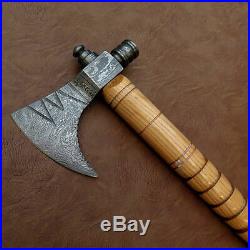 Custom Hand Made Damascus Steel Smoking Pipe Tomahawk, Axe Hatched