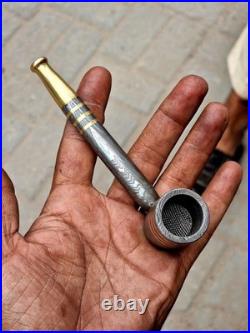 Custom Handmade Damascus Steel Collectible Smoking Pipe with Ashtray GIFT 4 HIM