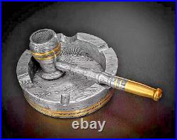 Custom Handmade Damascus Steel Collectible Smoking Pipe with Ashtray and Sheath