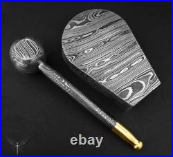 Custom Handmade Damascus Steel Collectible Smoking Pipe with Ashtray and Sheath