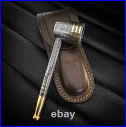 Custom Handmade Damascus Steel Collectible Smoking Pipe with Ashtray and Sheath