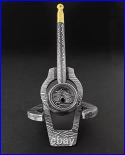 Custom Handmade Damascus Steel Collectible Smoking Pipe with Pipe stand Sheath