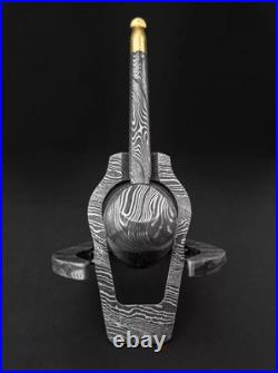 Custom Handmade Damascus Steel Collectible Smoking Pipe with Pipe stand Sheath