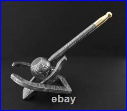 Custom Handmade Damascus Steel Collectible Smoking Pipe with Pipe stand Sheath