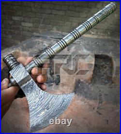 Custom Handmade Full Damascus Steel Hand Forged Smoking Pipe Tomahawk Axe Hatche