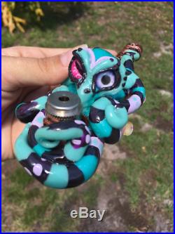 Custom Handmade Steampunk 7 Psychedelic Aqua & Black Octopus Metal Pipe Smoking