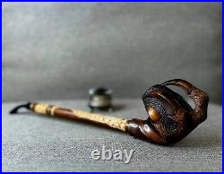 DRAGON CLAW 13.8' Long stem Churchwarden smoking tobacco wooden pipe Gift for hi