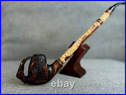 DRAGON CLAW 13.8' Long stem Churchwarden smoking tobacco wooden pipe Gift for hi