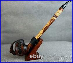 DRAGON CLAW 13.8' Long stem Churchwarden smoking tobacco wooden pipe Gift for hi