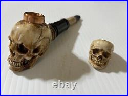 Deer antler hand carved Skull Tobacco Pipe and ring