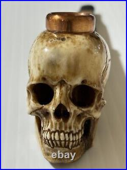 Deer antler hand carved Skull Tobacco Pipe and ring