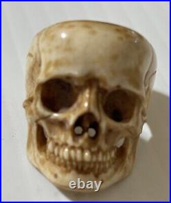 Deer antler hand carved Skull Tobacco Pipe and ring