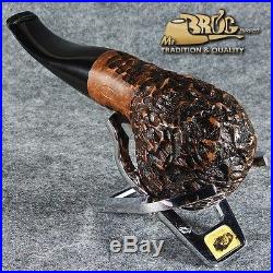 EXCLUSIVE HAND MADE & CARVED BRIAR wood smoking pipe BULLDOG brown