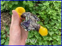 Electroformed Bismuth and Amethyst Crystal Cluster Tobacco Pipe Spoon