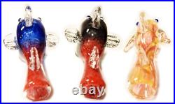 FISH 3 SMALL GLASS CHILLUM SMOKING PIPE ASSORT COLORS 1 3 6 12 48 pcs PGA010