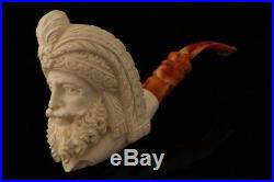 Fancy Sultan Hand Carved Block Meerschaum Smoking Pipe in a fitted CASE 8412